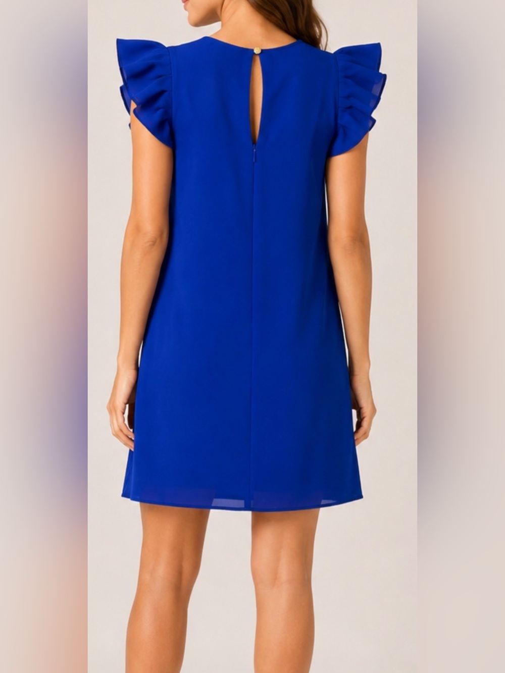 Vince Camuto Royal Blue Ruffle Sleeve Keyhole Shift Dress - Picture 2 of 10